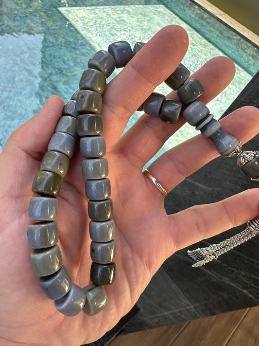 Chunky Handmade Gray Tesbih with Silver Tassel | Islamic Prayer Beads for Men | Misbaha Gift | Muslim Rosary | Tasbeeh for Dhikr