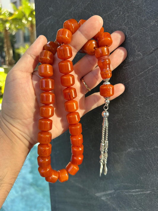 Chunky Amber Orange Tesbih | Handmade Islamic Prayer Beads | Misbaha for Men | Muslim Gift | Collector Tasbih | TesbihWorldUS