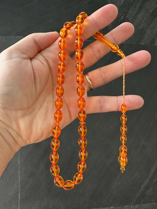 Handcrafted Amber Ottoman Tasbih – 33 Resin Prayer Beads with Classic Tassel | Islamic Misbaha | Gift for Collectors & Reflection
