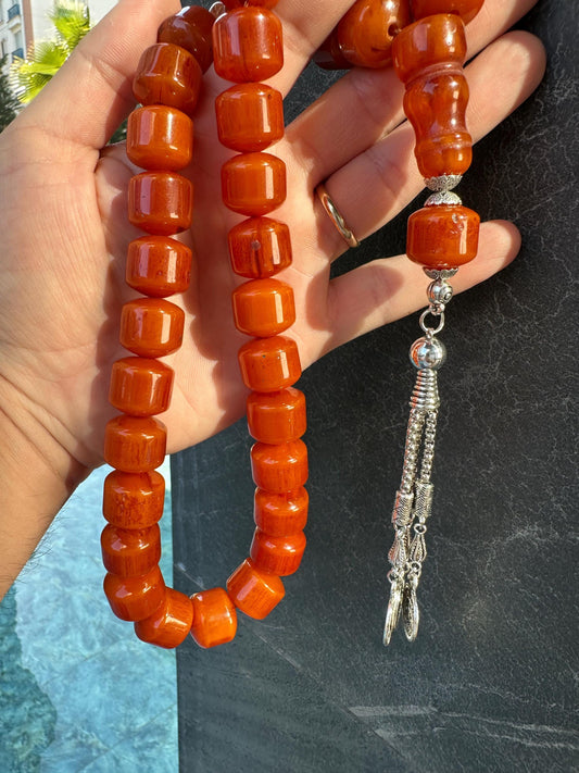 Chunky Amber Orange Tesbih | Handmade Islamic Prayer Beads | Misbaha for Men | Muslim Gift | Collector Tasbih | TesbihWorldUS