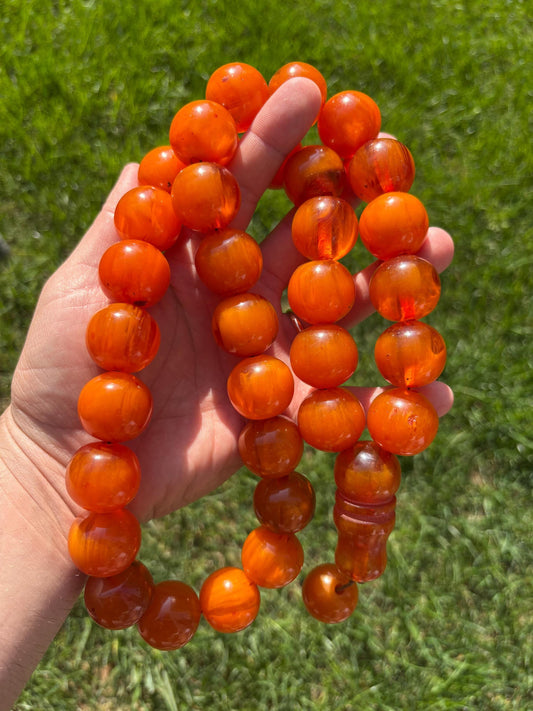 Amber Orange Tasbih – Handmade Islamic Prayer Beads with Silver Tassel | Resin Misbaha for Men | Muslim Dhikr Gift