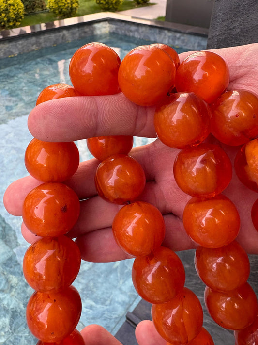 Amber Orange Tasbih – Handmade Islamic Prayer Beads with Silver Tassel | Resin Misbaha for Men | Muslim Dhikr Gift