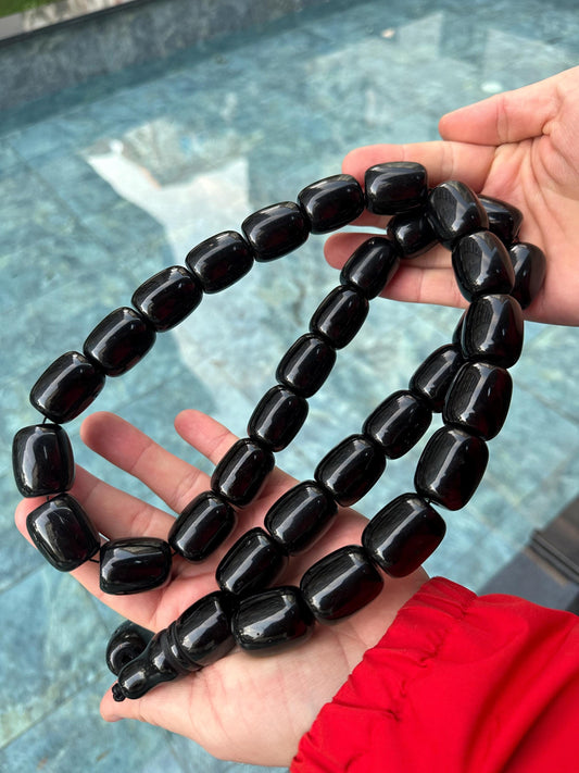 Ottoman Amber-Style Tasbih – 33 Handmade Beads with Silver Tassel | Islamic Prayer Beads for Dhikr, Meditation & Gift Collectors