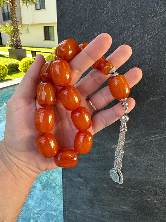 Chunky Orange Tesbih – Handmade Large Amber-Style Prayer Beads – Islamic Worry Beads – Misbaha for Men – Muslim Gift – Turkish Tasbih