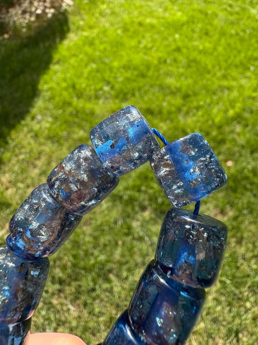 Handcrafted Blue Resin Tasbih with Silver Flakes – 33-Bead Islamic Prayer Beads | Elegant Misbaha for Dhikr & Meditation | Spiritual Gift