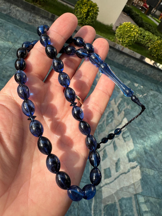 Handcrafted Amber Ottoman Tesbih – 33 Bead Islamic Prayer Beads with Silver Tassel | Misbaha for Dhikr, Meditation & Spiritual Gift