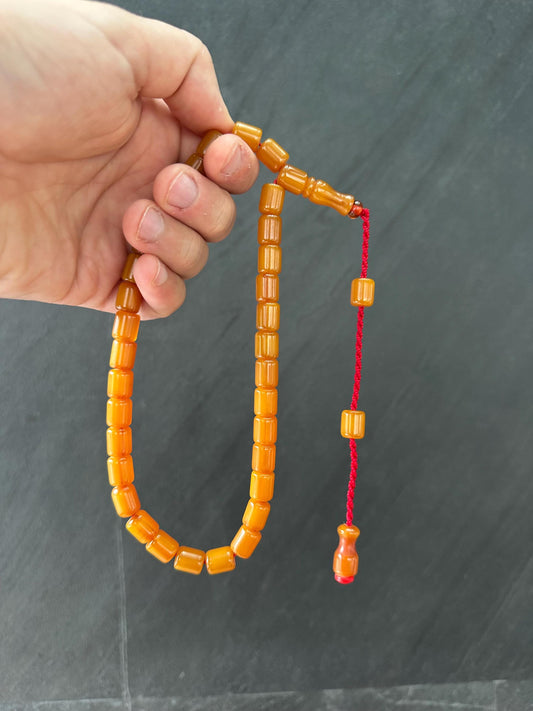 Golden Amber Ottoman Tasbih – 33 Handmade Resin Prayer Beads with Elegant Tassel | Islamic Misbaha | Gift for Collectors & Reflection